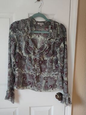 Lucky Brand Paisley Ruffle Top Size Large